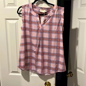BNWT Boutique pink plaid sleeveless blouse L